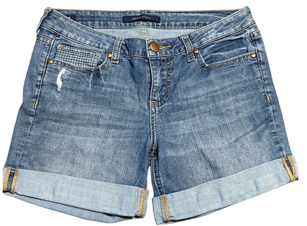 Vigoss Studio Distressed Denim Cuffed Shorts, Medium Wash, Women's Size 29